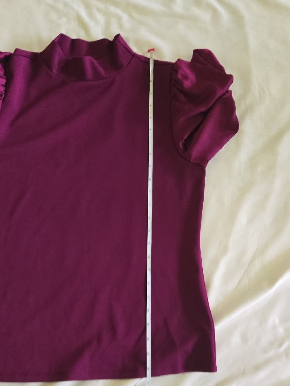Ann Taylor Puff Sleeve Mock Neck Top in Plum - Picture 9 of 11